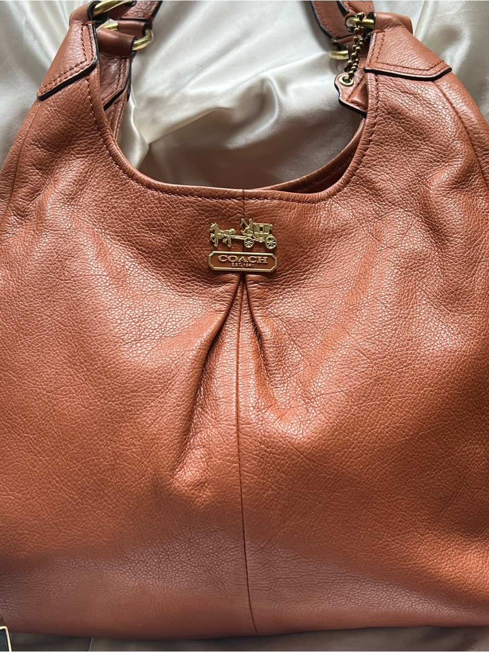 Coach Pebbled Leather Hobo Bag - Cognac Brown with Gold Hardware